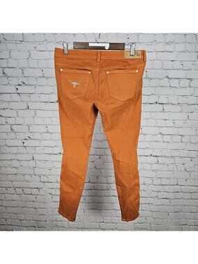 Meesh & Mia Orange Longhorn UT Rhinestone Low Rise Skinny Pants USA 8 (31x29)